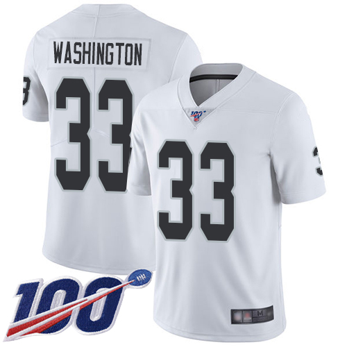 Men Oakland Raiders Limited White DeAndre Washington Road Jersey NFL Football #33 100th Jersey